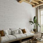 White peel and stick wall panels for wood accent wall, Japandi living room