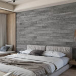 Gray wood accent wall, wood wall paneling for bedroom