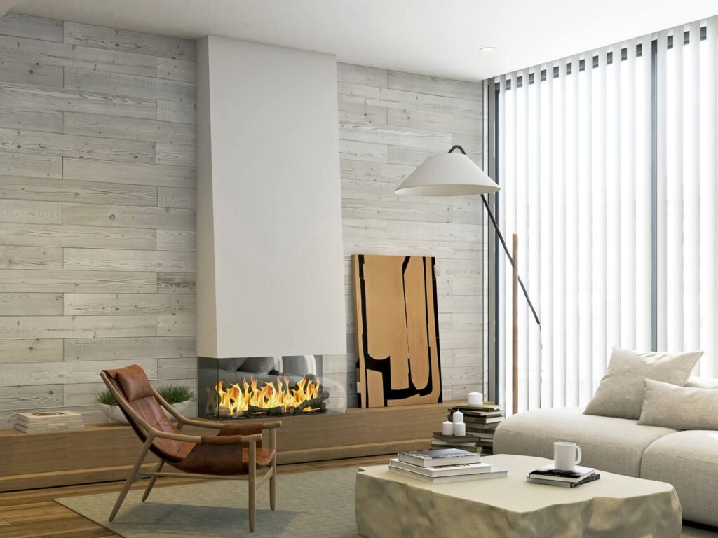 White Wood Accent Wall Japandi Living Room