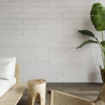 White peel and stick wood wall paneling, DIY Japandi living room