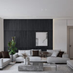 modern black accent wall living room