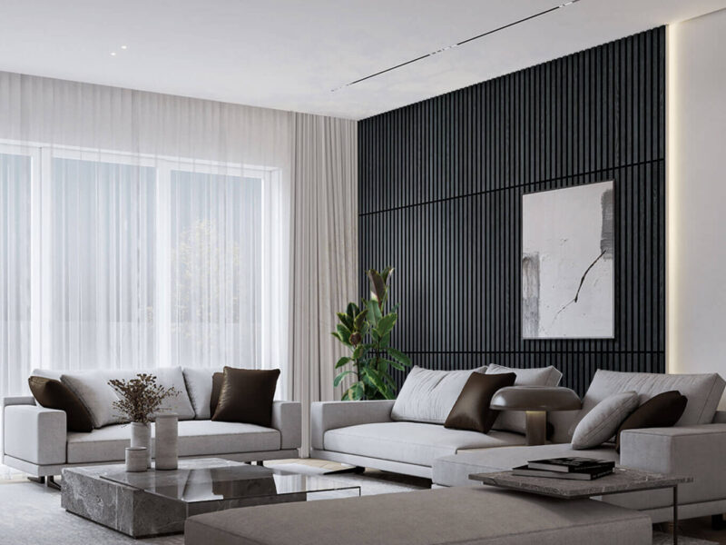 black accent wall living room