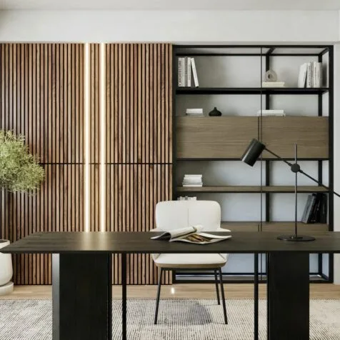 Wood Slat Wall with LED accent lightning