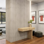 White Wood slat wall for Japandi living room