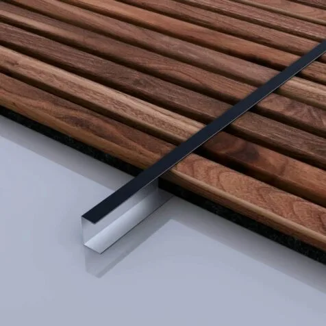 Black Metal Edge trim for wood slat accent wall