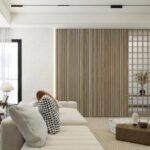 White ash long slat wood wall panels for living room