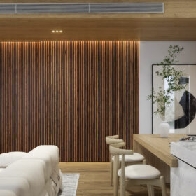 Walnut Full Height Wood Slat Wall Panels