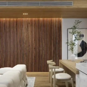 Walnut Full Height Wood Slat Wall Panels
