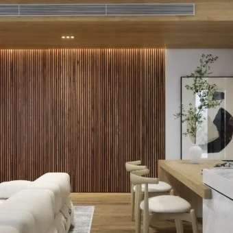 Walnut Full Height Wood Slat Wall Panels