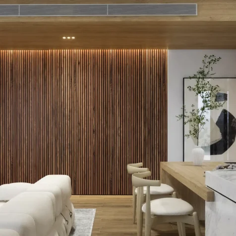 Walnut long wood slat wall panels for modern wood slat accent wall