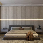 White wood slat wall bedroom