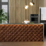 Walnut 3d wall panels for wood kitchen island