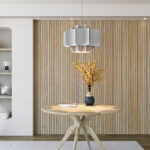 Modern wood slat accent wall in living room