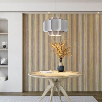 White Ash With Grey Felt Full Height Wood Slat Wall Panels