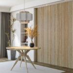 White ash slatted wall panels for wood accent wall