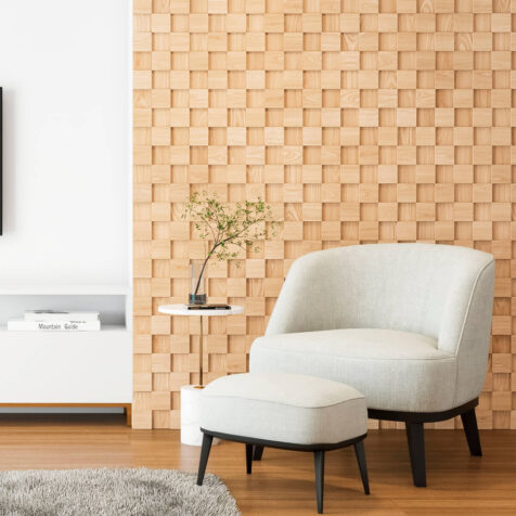 White ash Square 3d wall panels wood wall paneling