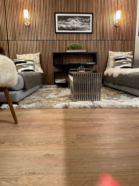 Wood slat wall after