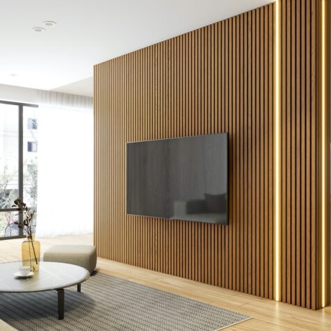 Accent wall for tv with WoodyWalls slat wall panels