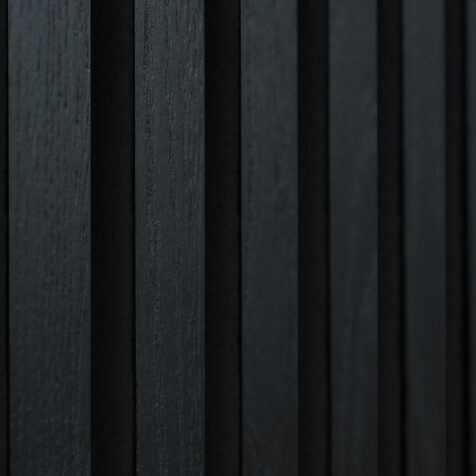 Black wood paneling with slatted wall panels