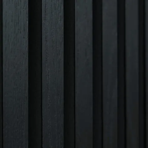 Black wood paneling with slatted wall panels