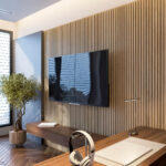 Fluted wood panels for living room wood accent wall