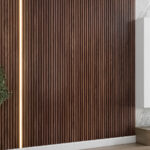 Walnut fluted wood panels accent wall