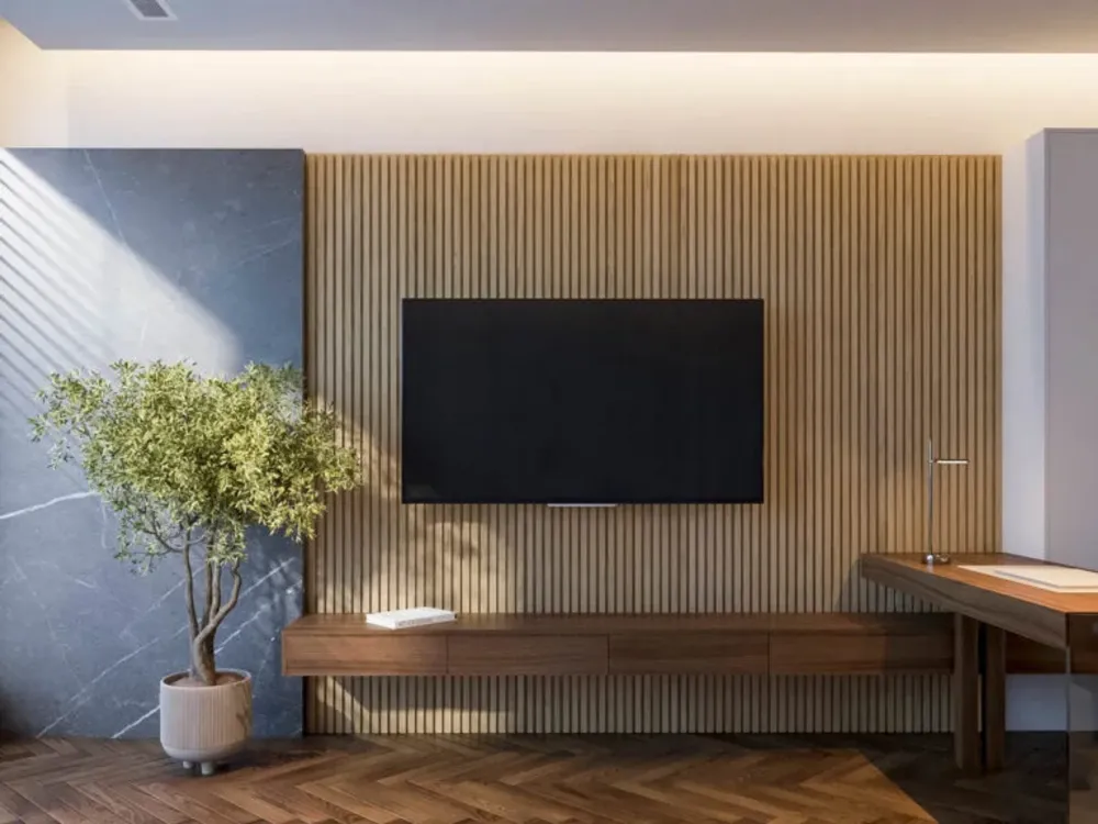 5. Styling Your Tv With Wood Slat Panels