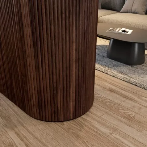 Walnut tambour wood paneling for curve surface