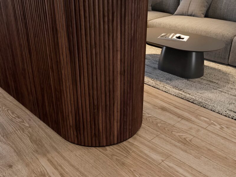 Walnut tambour wood paneling for curve surface