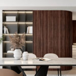 Half inch half round Walnut tambour wood panels for modern accent wall