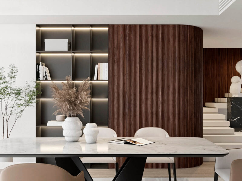 Half inch half round Walnut tambour wood panels for modern accent wall