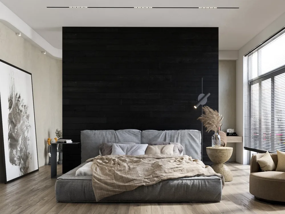 Minimalist Bedroom With Black Accent Wall