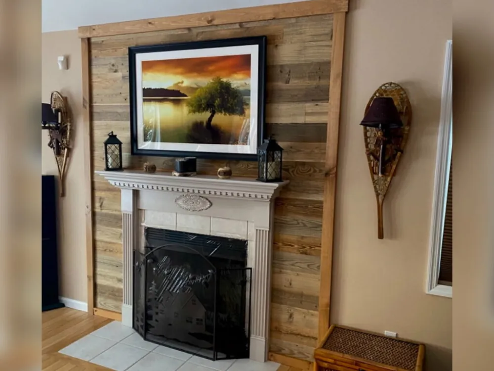 2. Reclaimed Wood Fireplace Wall