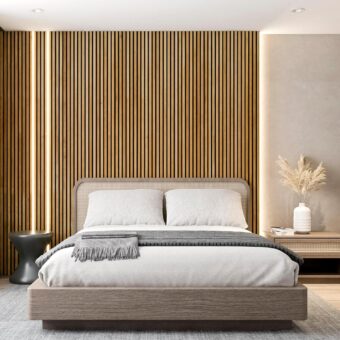 White Oak Full Height Solid Wood Slat Wall Panels