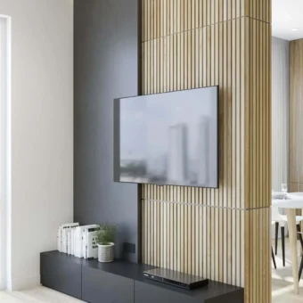 White Ash with Grey Felt Solid Wood Slat Wall Panels