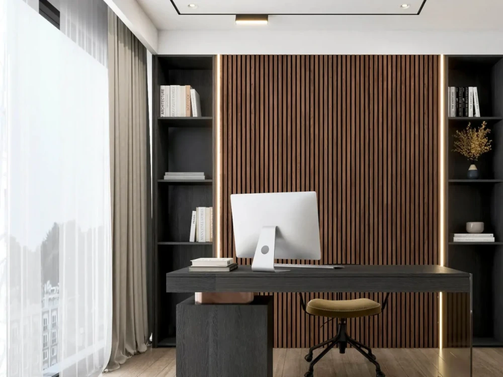 Along bookshelf edges or filing units