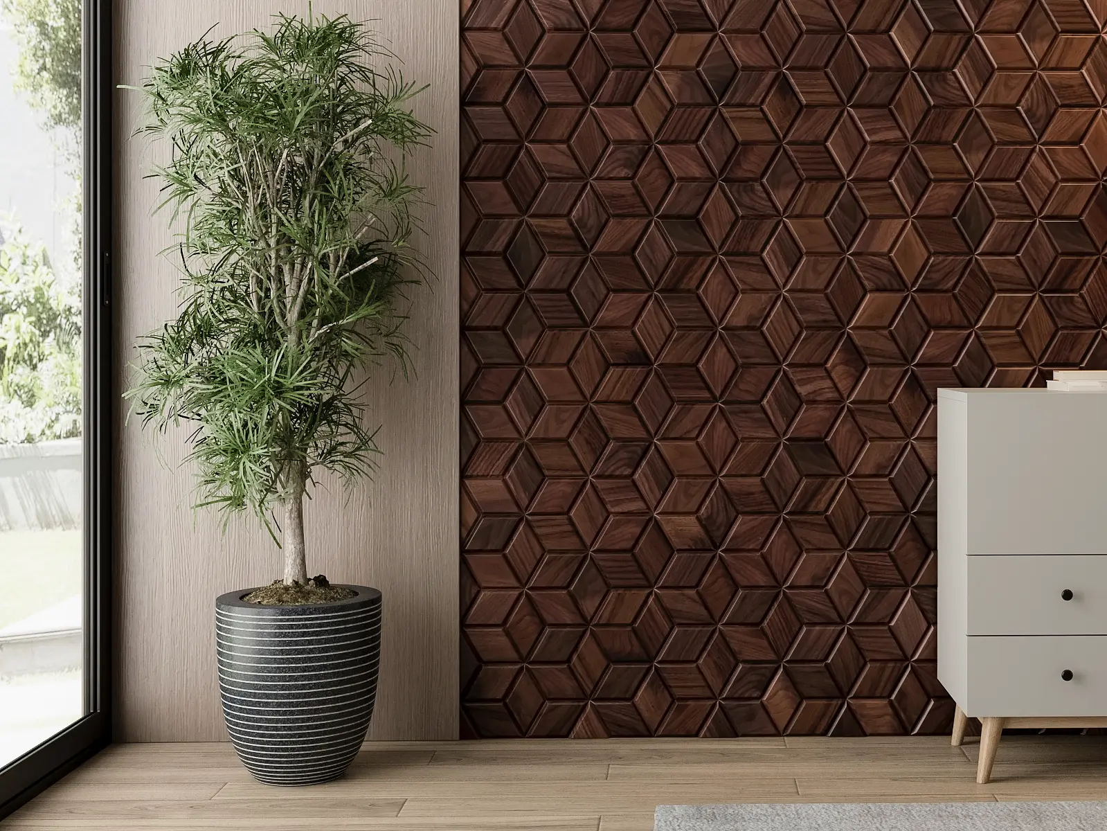 Walnut 3D Hexagon Wood Panels